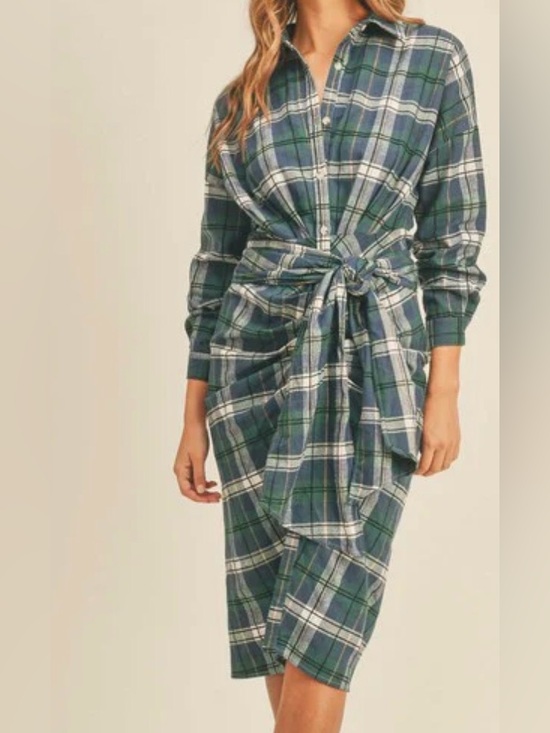 Mable Dresses & Skirts - Hunter Plaid Green Midi Dress